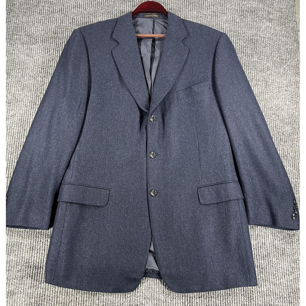Dei Giovani Sport Coat Mens EU 58 Blue Herringbone Tweed 100% Cashmere Italy